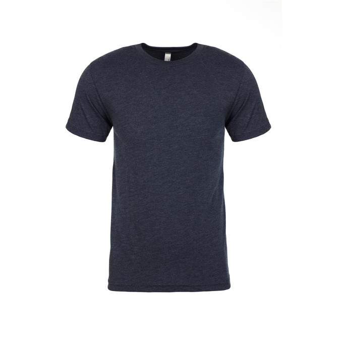 A men's tri-blend crew t-shirt in a dark navy colour, featuring a crew neckline and short sleeves.