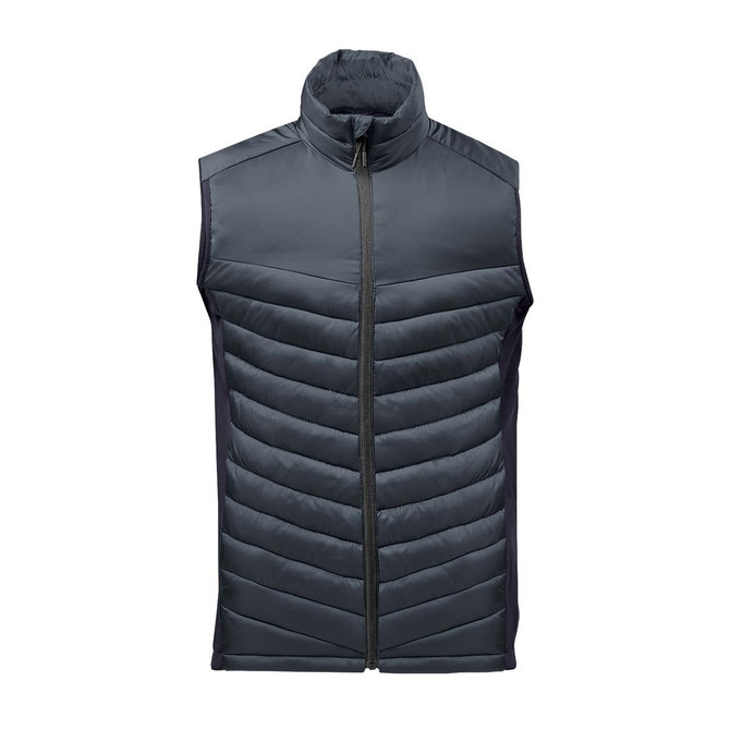 Men's Montserrat Thermal Vest in dark green with a smooth front and side panels, featuring a high collar and zip closure.