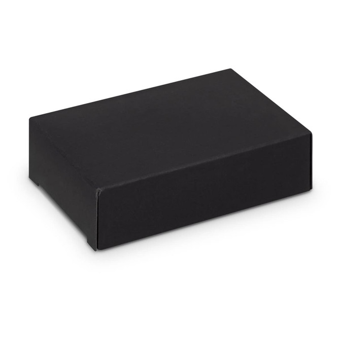 A black rectangular box with a smooth finish, suitable for packaging accessories or products.
