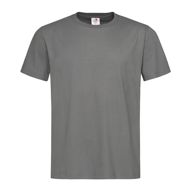 Men's heavyweight crew neck t-shirt in a muted olive green colour. Features a logo at the neckline.