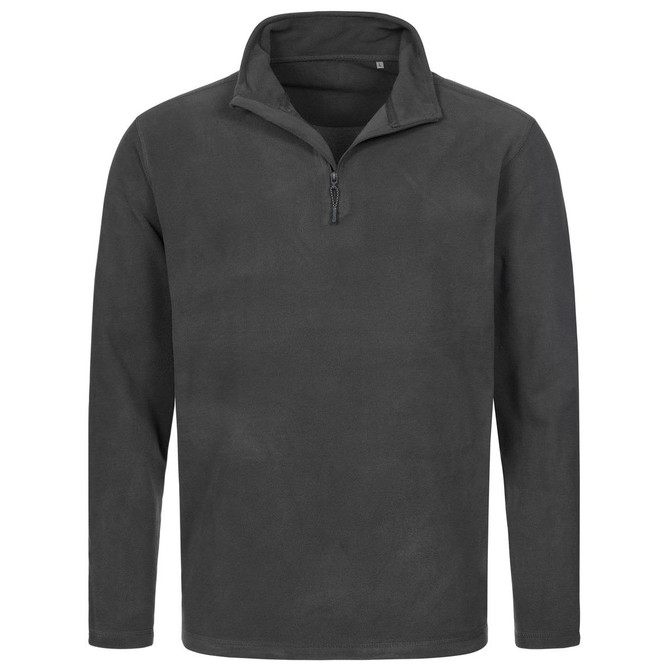 Men's active fleece half-zip in dark grey, featuring a zip collar and long sleeves. Includes a logo.
