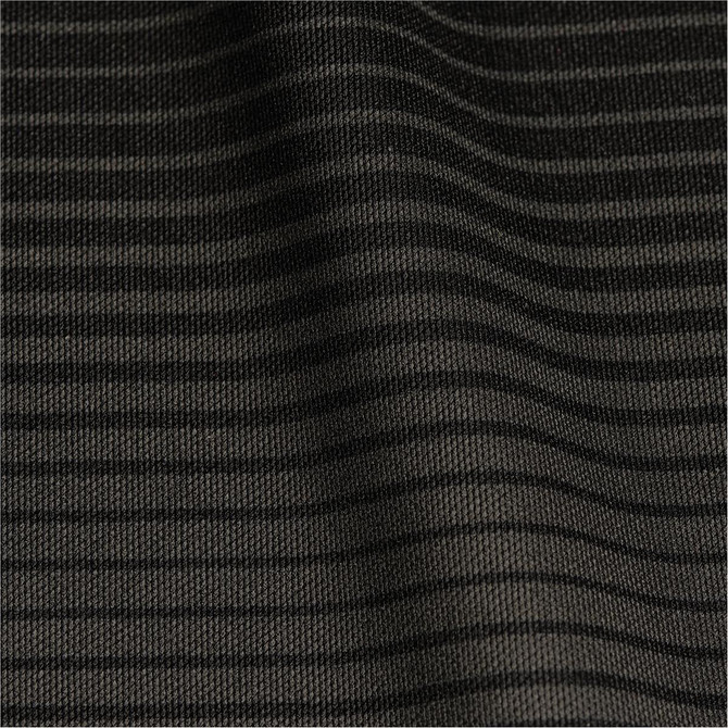A close-up of a textured fabric in dark olive with subtle stripes, suitable for a men's polo shirt.