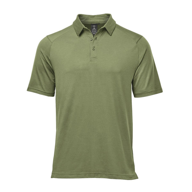 Men's Oasis Polo in olive green with a classic polo collar and a logo on the chest. Short sleeves and a relaxed fit.