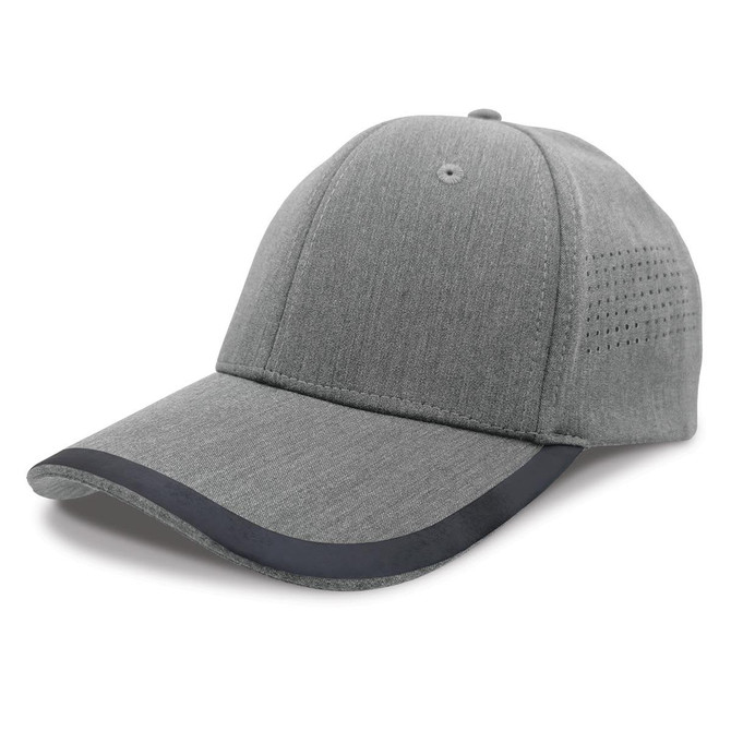 A cap in grey with a textured design and a black accent on the brim, featuring ventilation details on the side.