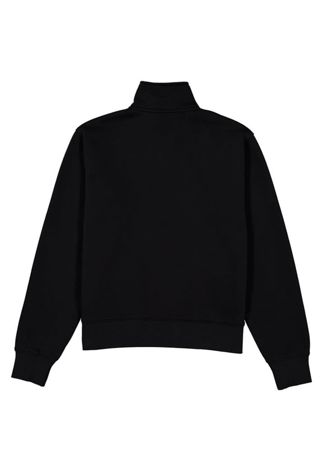 A black women's 1/4 zip jumper featuring a high collar and long sleeves, with a plain back design.