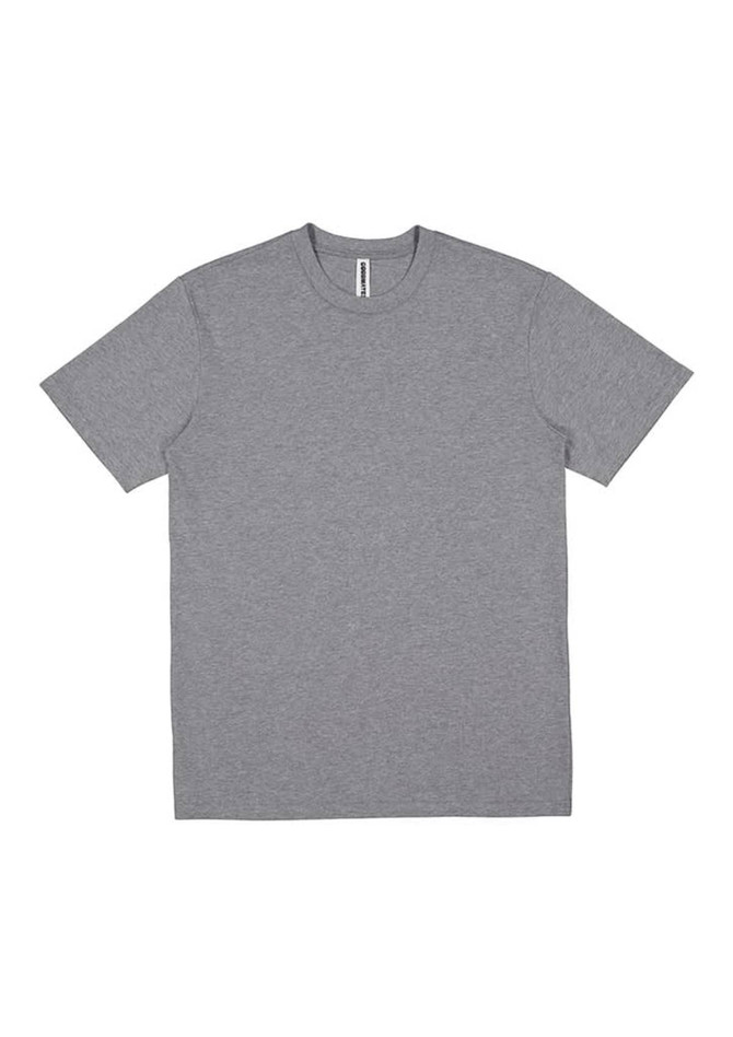 A grey men's short sleeve tee with a standard crew neck and a small logo on the label.