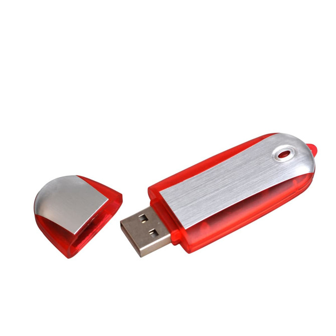 A red Galaxy Flash Drive with a removable silver cap, featuring a sleek design and a USB connector.