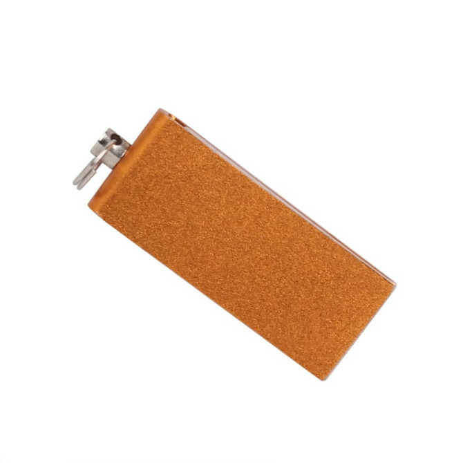 An orange Mini Boston Flash Drive with a metallic finish and a silver keychain attachment.