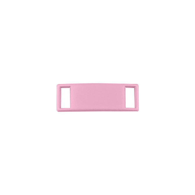 A pink luxury shoelace charm featuring two rectangular openings at either end. It has a smooth, glossy surface.