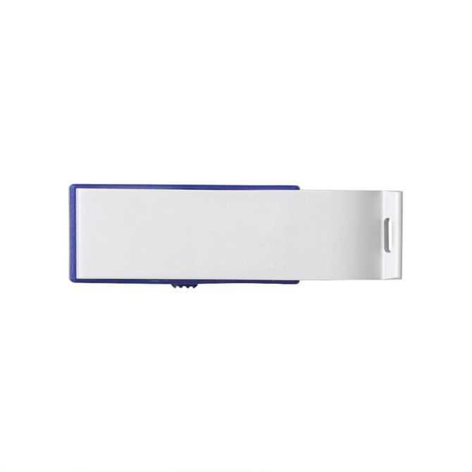 A drink bottle opener in blue and white, featuring a flash drive design with a logo.