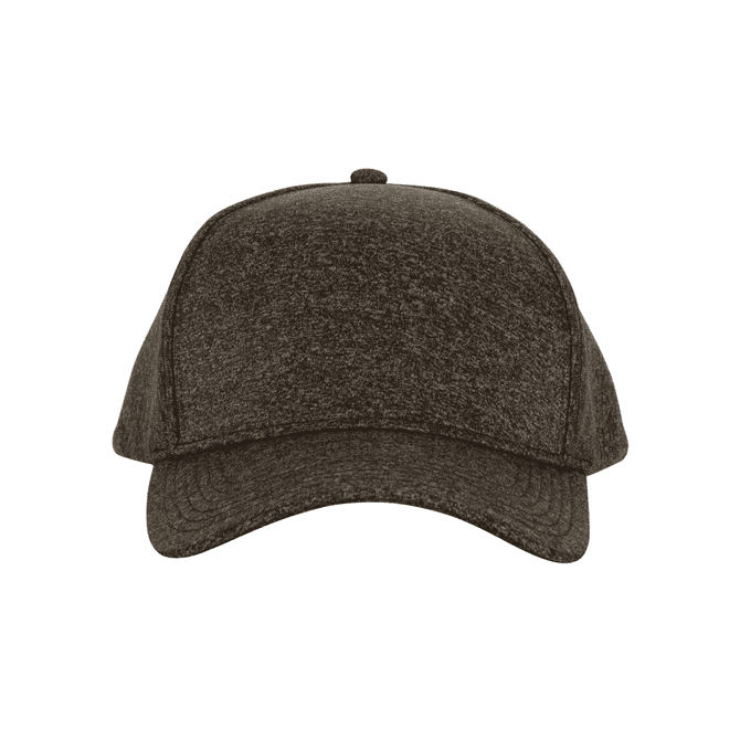 A brown two-panel cap without sewing, featuring a curved brim and a logo on the front.