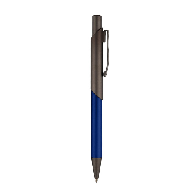 An Arc Metal Pen in blue with a sleek grey clip and trim, featuring a modern design and smooth finish.