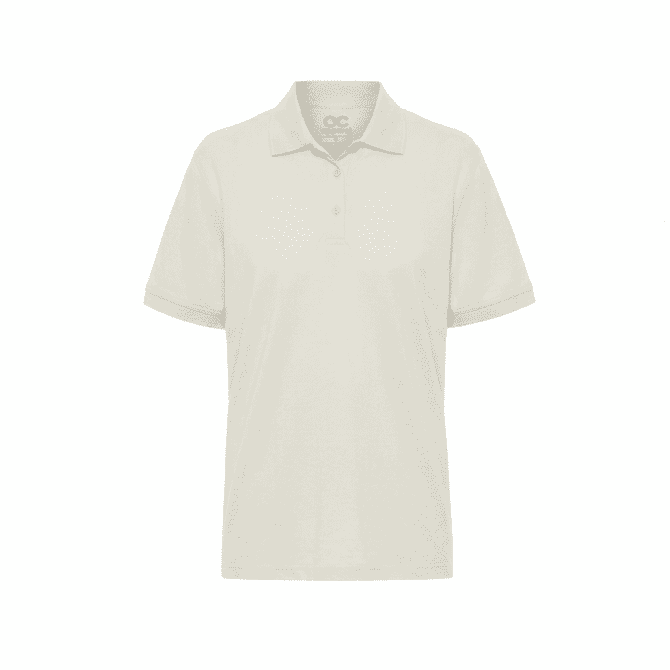 A light grey men's polo shirt with a collar and short sleeves, featuring a logo on the chest.