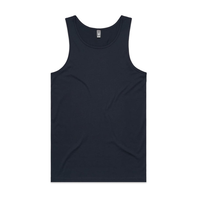 A navy blue singlet with a simple design, featuring a logo on the upper section.
