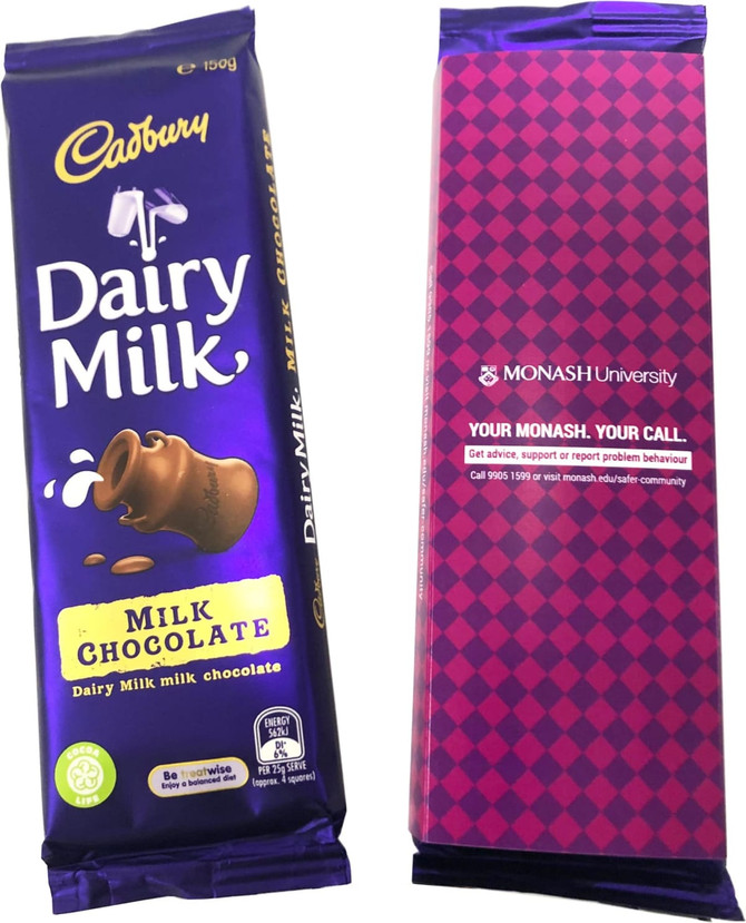 Dairy Milk chocolate bar in a purple and pink sleeve, weighing 180g, featuring branding elements.