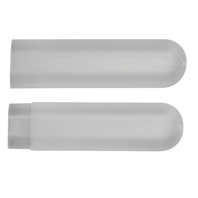 A translucent toothbrush case featuring a streamlined design, ideal for storing and protecting toothbrushes.