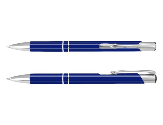 A blue lacquer pen with silver accents, featuring a sleek design and a clip for easy attachment.