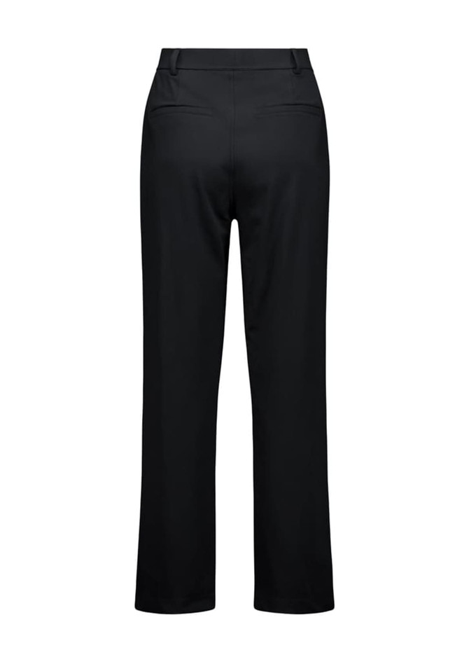 A pair of black women's soft stretch pants, featuring a straight leg design and a simple back view.