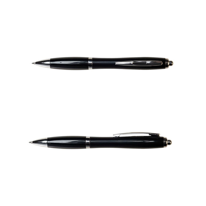 A black Viva Solid Pen with chrome accents, featuring a sleek design and a clip for easy attachment.
