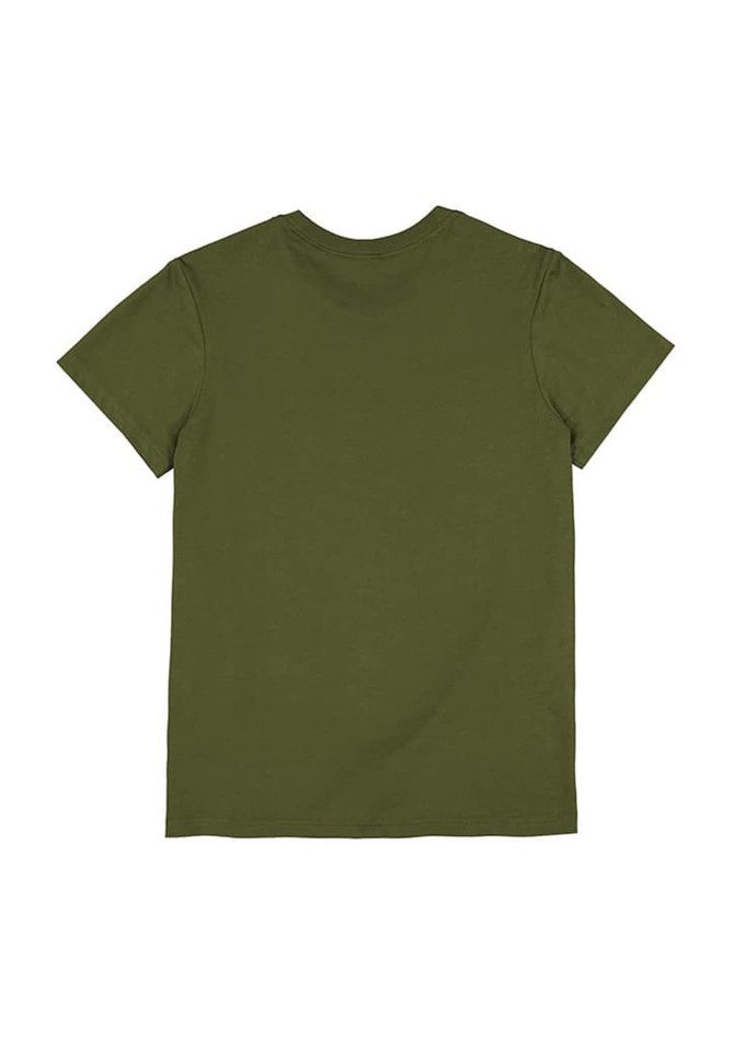 An olive green women's short sleeve tee with a plain back design and a small logo.