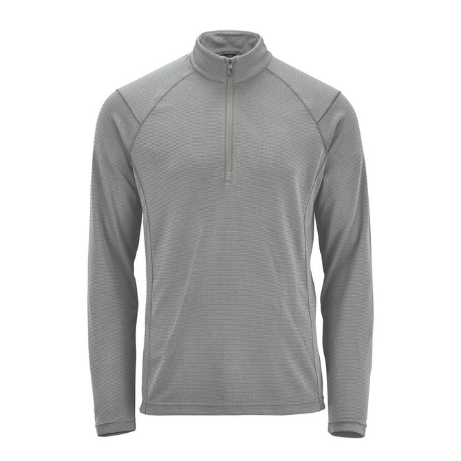 A grey Men's Mesa 1/4 zip pullover with long sleeves and a zip up collar. The pullover features a logo on the front.