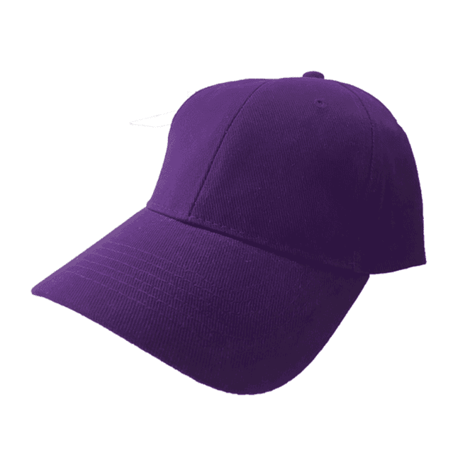 A purple brushed cotton baseball cap featuring a curved brim and a logo on the front.