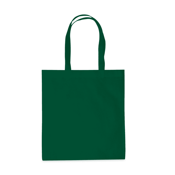 A dark green tote bag with two sturdy handles, featuring a simple design and no visible branding.