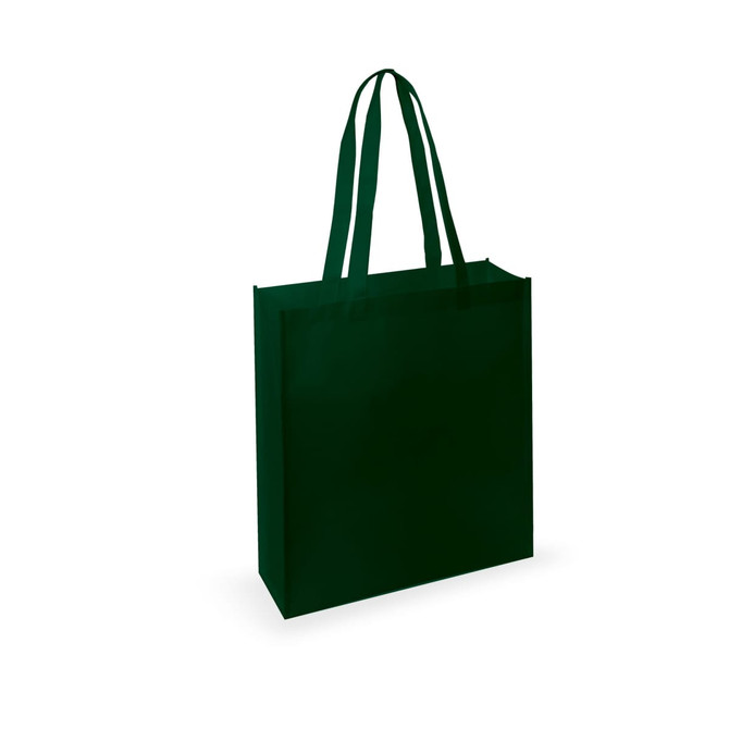 A green tote bag with dual handles and a blank front, suitable for various carrying purposes.