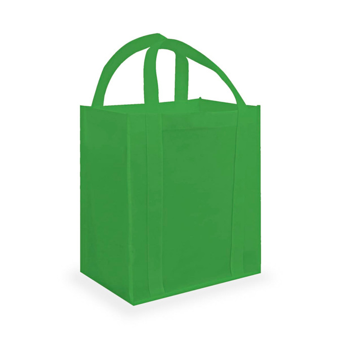 A green tote bag with two handles and no visible branding.