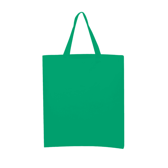 A green calico tote bag featuring short handles and a blank surface. The bag has a simple design and no visible branding.