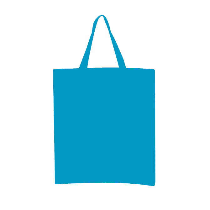 A turquoise tote bag with short handles and no visible logos or branding.