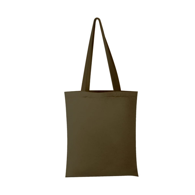 A green tote bag with two handles and a plain design. It includes a logo on one side.