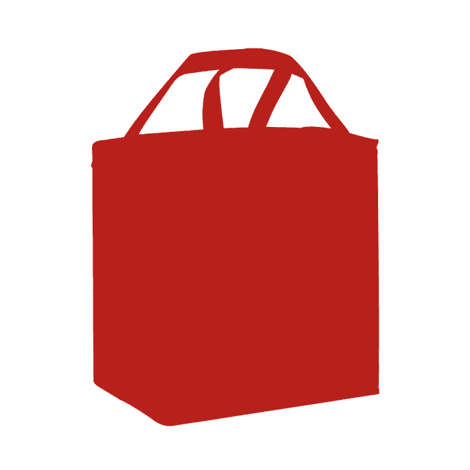 A red 20 litre non-woven cooler bag with handles and a zip closure, featuring a logo on the front.