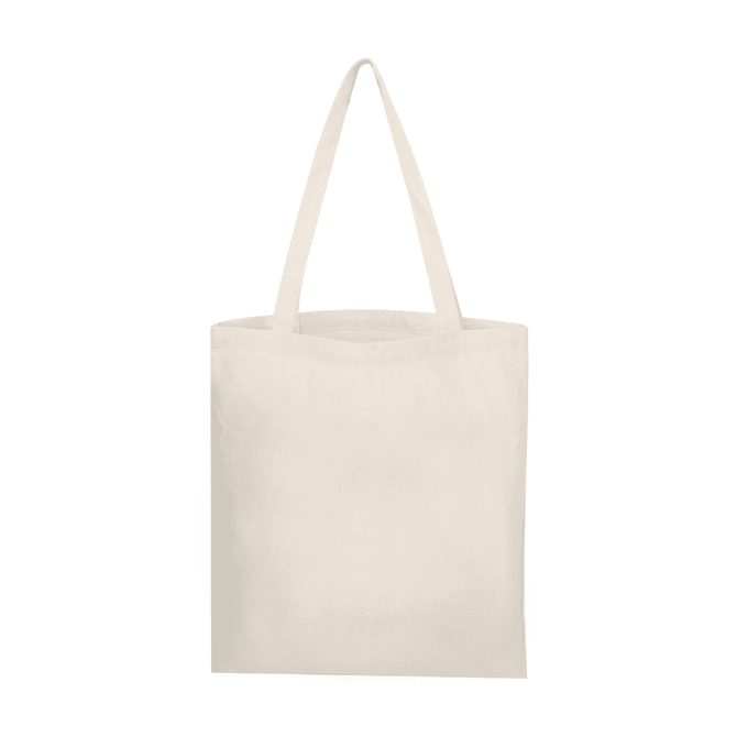 A plain cream hemp tote bag with two sturdy handles and no gusset, featuring a simple design.