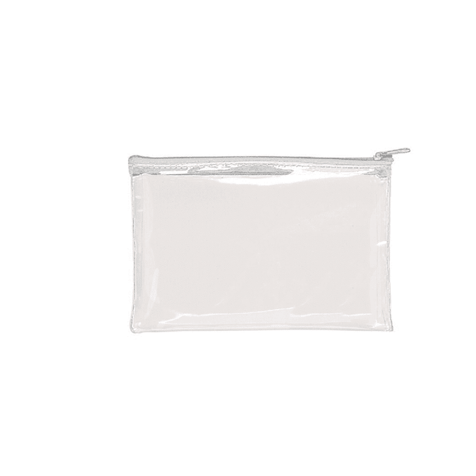 A clear PVC pencil case with a zipped closure, showcasing a transparent design suitable for organising stationery.