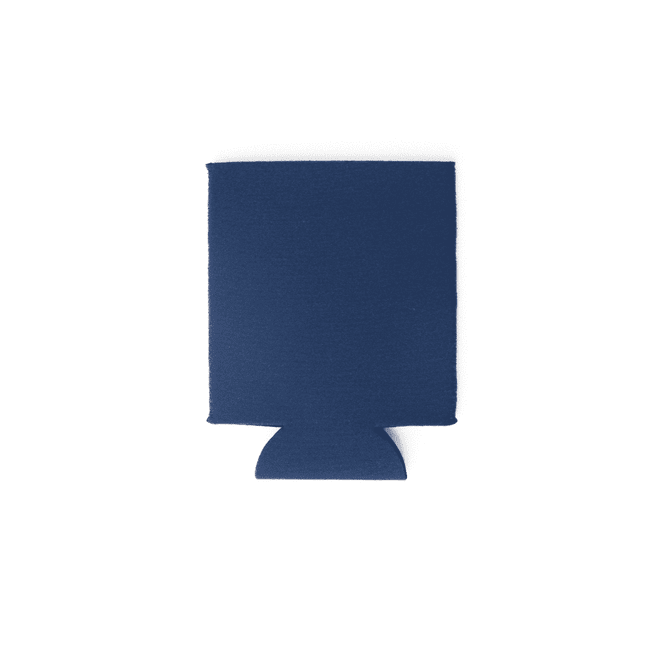 A navy Neoprene stubby cooler with a collapsible design, featuring a base for stability.