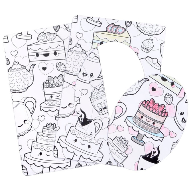 A set of three black and white magnetic photo frames featuring cute, illustrated desserts and tea-related designs.
