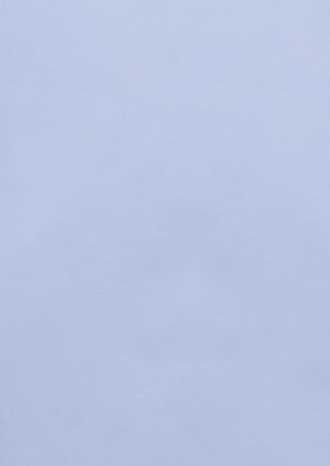A plain light blue long sleeve button-up shirt with a logo on the chest pocket.