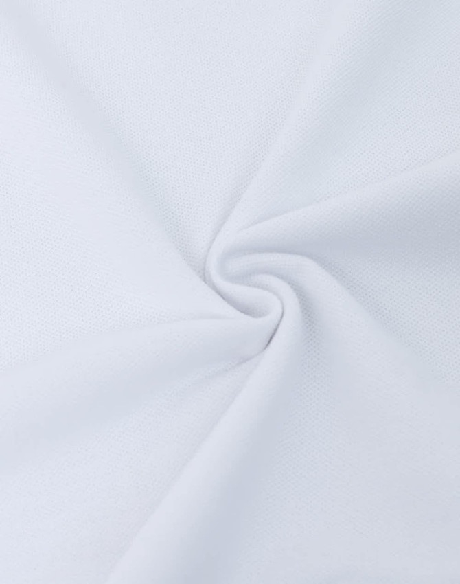 A smooth, white ultrafine cotton pique fabric with a spiral fold. Features a subtle texture.