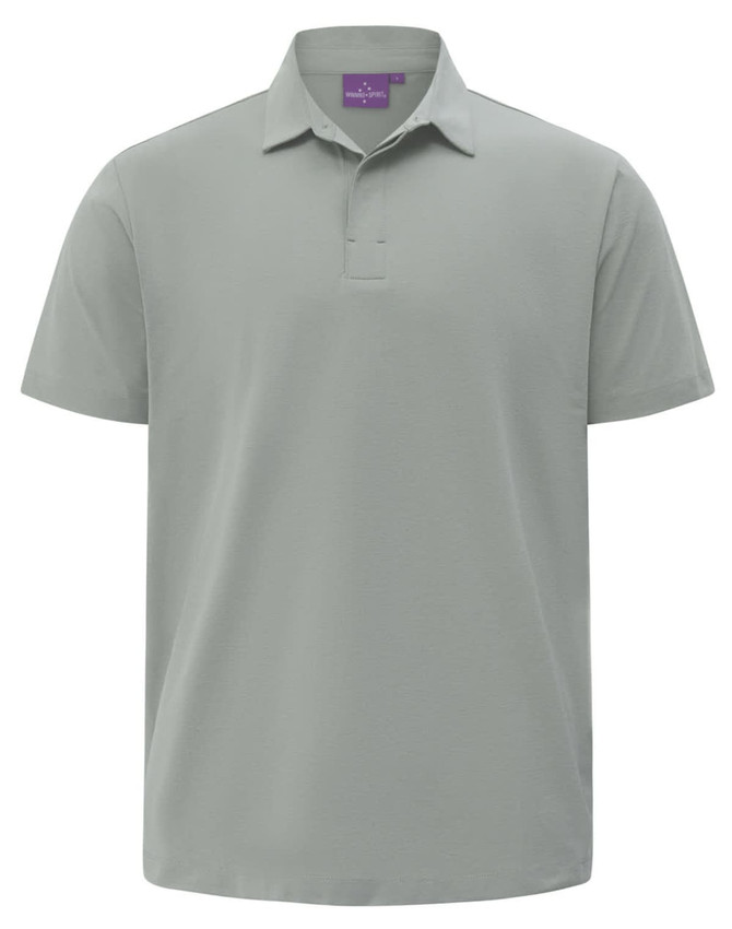 A light grey polo shirt made from high-performance graphene, featuring a classic design and a collar.