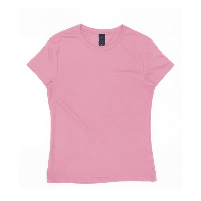 A pink women's essential tee featuring a fitted design and a small logo on the neckline.