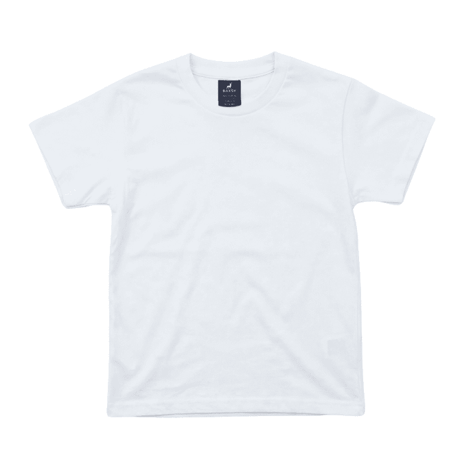 A white T-shirt featuring a simple design and a branded label. Suitable for casual wear.