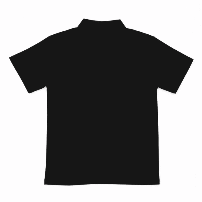A black polo shirt with a classic collar, featuring short sleeves and no visible branding.