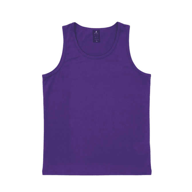 A purple youth singlet with a plain design and a logo on the label.