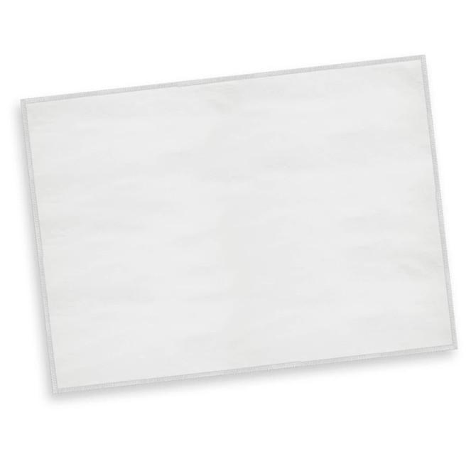A full-colour tea towel featuring a plain white design with a bordered edge. It has a branding logo.
