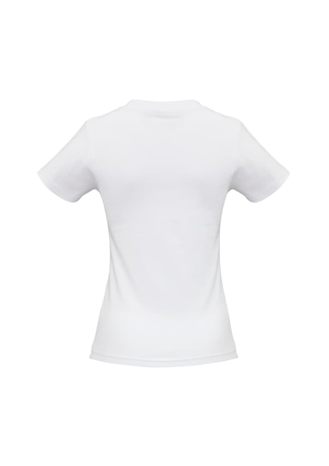 A white ladies' stretch short sleeve tee with a fitted silhouette and no visible branding.