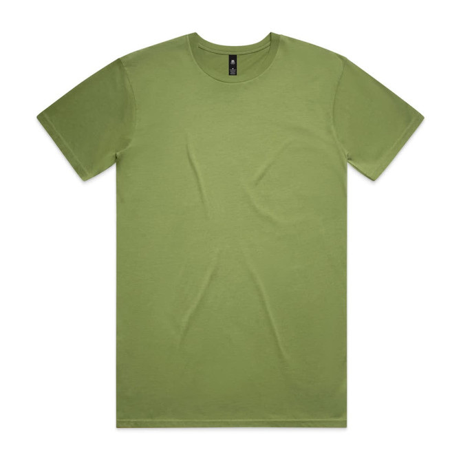 A green t-shirt with a classic crew neckline and short sleeves, featuring a logo on the inside tag.