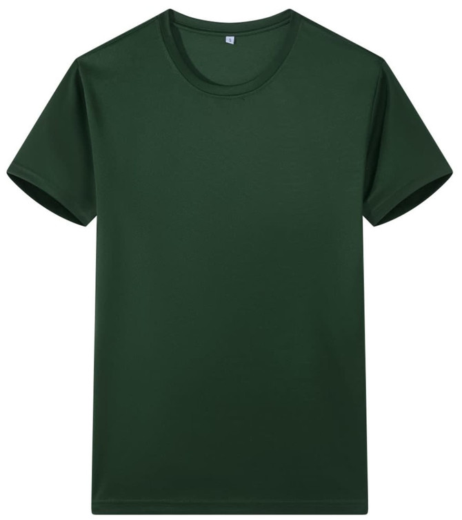 A dark green Saharah dryfit tee shirt with short sleeves and a round neckline. It features a logo.