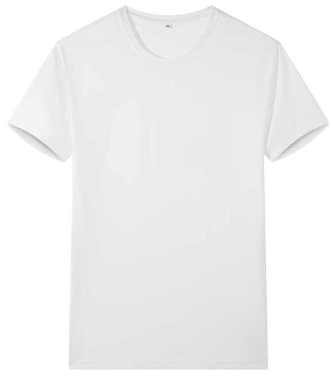A plain white Saharah dryfit tee shirt featuring a classic crew neck and short sleeves. It has a branding logo.