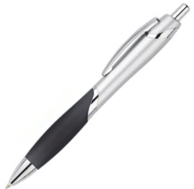 A silver and black Circinus pen with a chrome clip and grip, featuring a branding logo on the barrel.